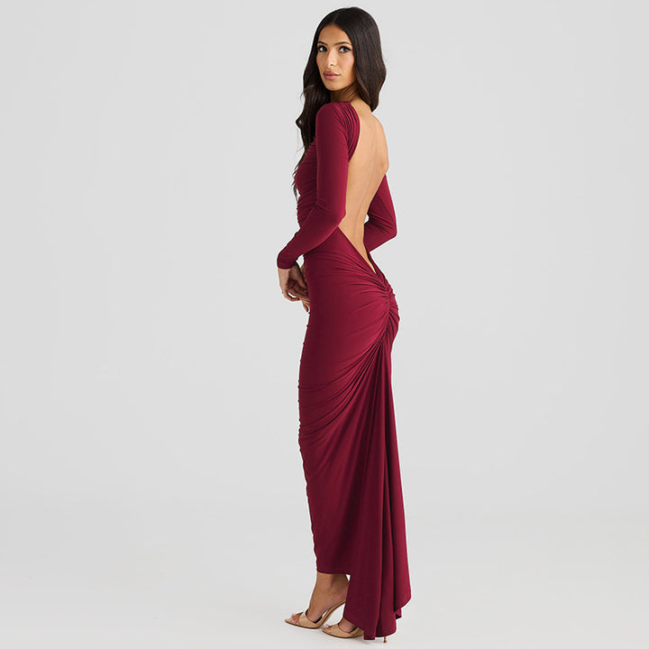 Dame Maxikjole med åben ryg og elegant drapering Stilla