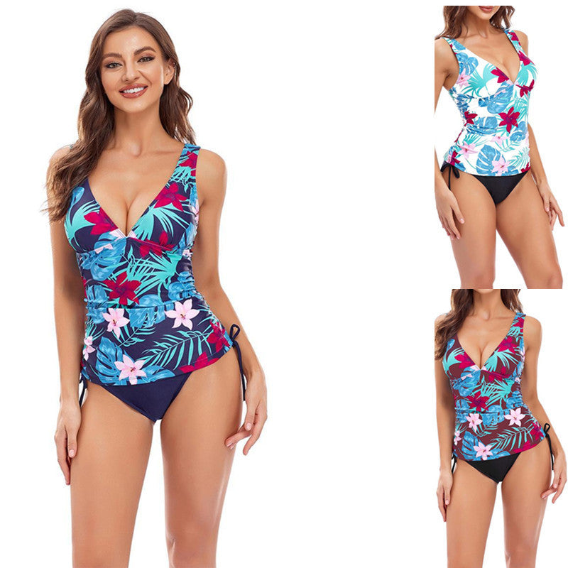 Dame Tankini med attraktive flæse detaljer og blomsterdesign Skovae
