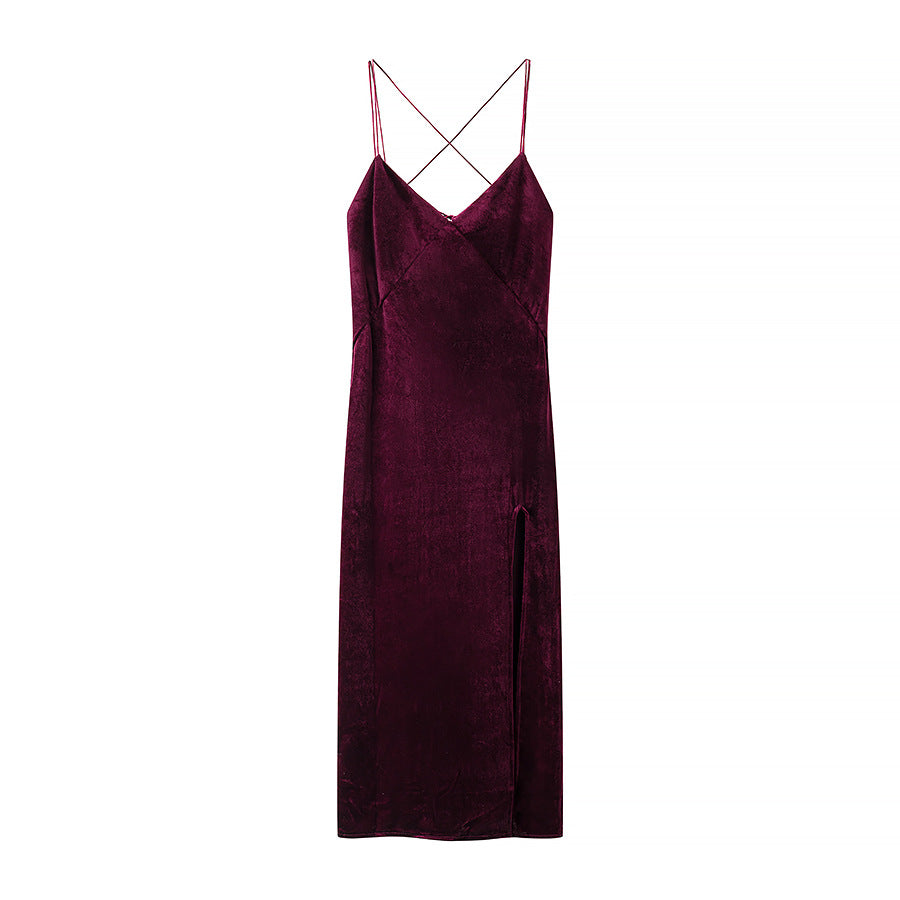 Dame Satin Maxikjole med justerbare stropper og elegant draperingsdesign Stilla