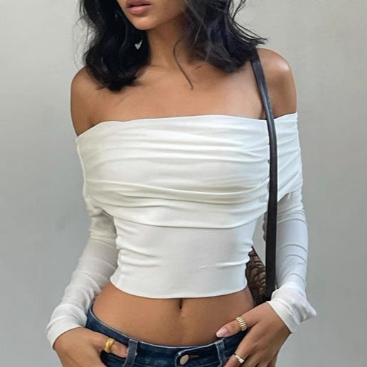 Dame Off-Shoulder Top med rynkede detaljer Skovae