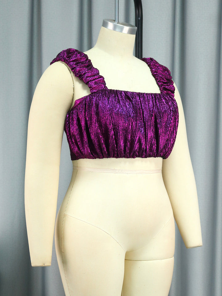 Dame Glamourøst Crop-Top med plisserede ærmer Skovae