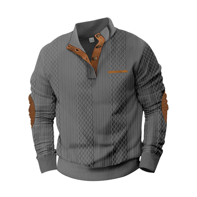 Herrer elegant strikpullover med moderne ståkrave og dekorative knapper Stilla