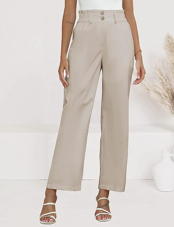Dame bred stofbukser med elastisk talje og fashionable knapdetaljer Skovae
