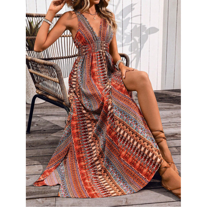 Femme Strappy Bohemian Maxi-Kjole med livlige mønstre Stilla