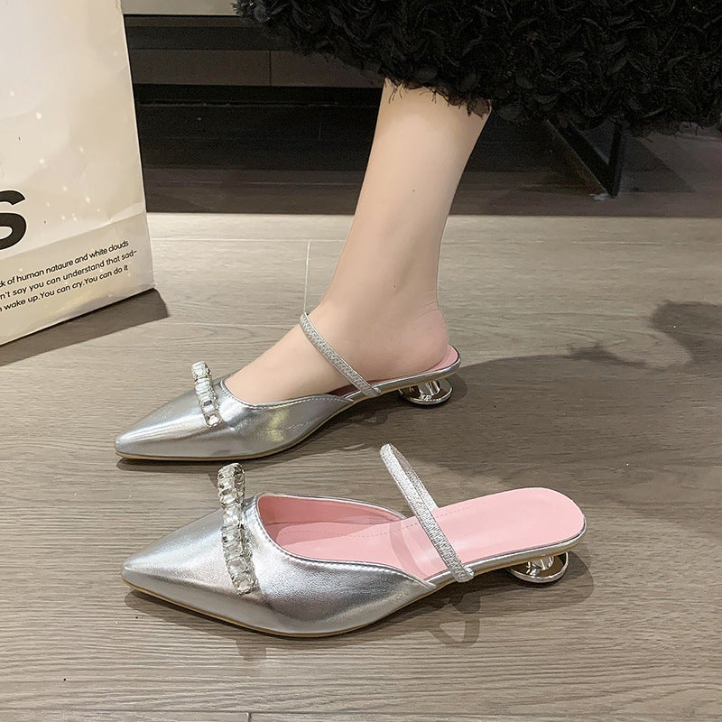 Dame Elegante Spids Tå Separator Mules med Strass-Accent Stilla