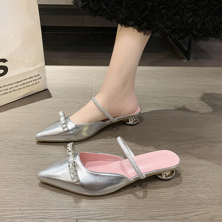 Dame Elegante Spids Tå Separator Mules med Strass-Accent Stilla
