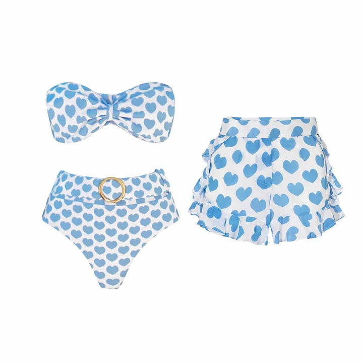 Dame Bikiniset med hjerteformede mønstre og ruffle nederdel Skovae