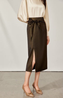 Dame Midi-nederdel med elegant indpakningslook og sidelæg Stilla