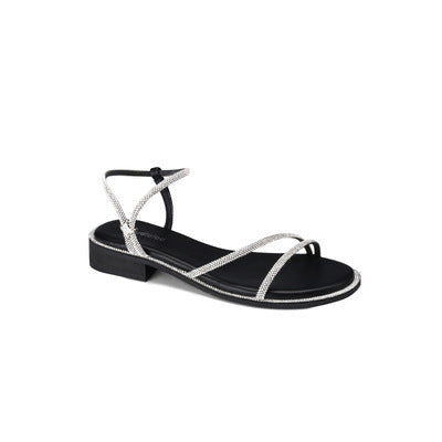 Dame Strappy Flade Sandaler med Strass Dekoration Stilla