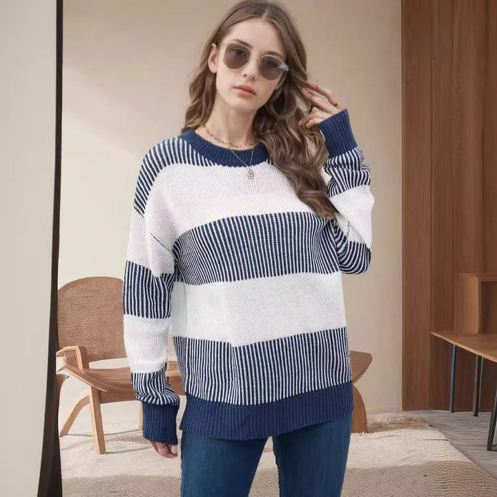 Damer casual strikket sweater med brede striber og løs pasform Stilla