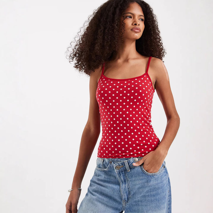 Dame spaghetti strap top med polka dots Skovae