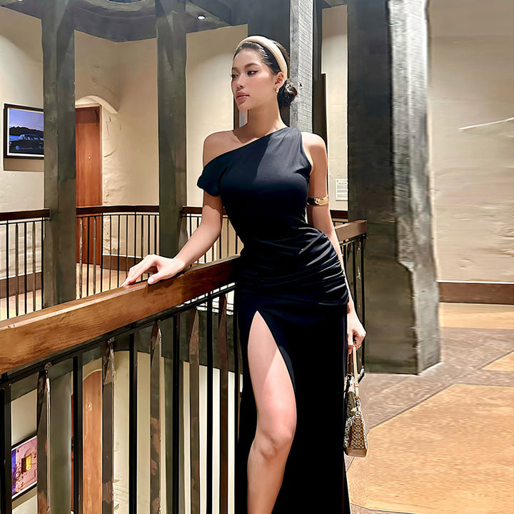 Dame Én-Skulder Kjole med Høj Slids til Aften Stilla