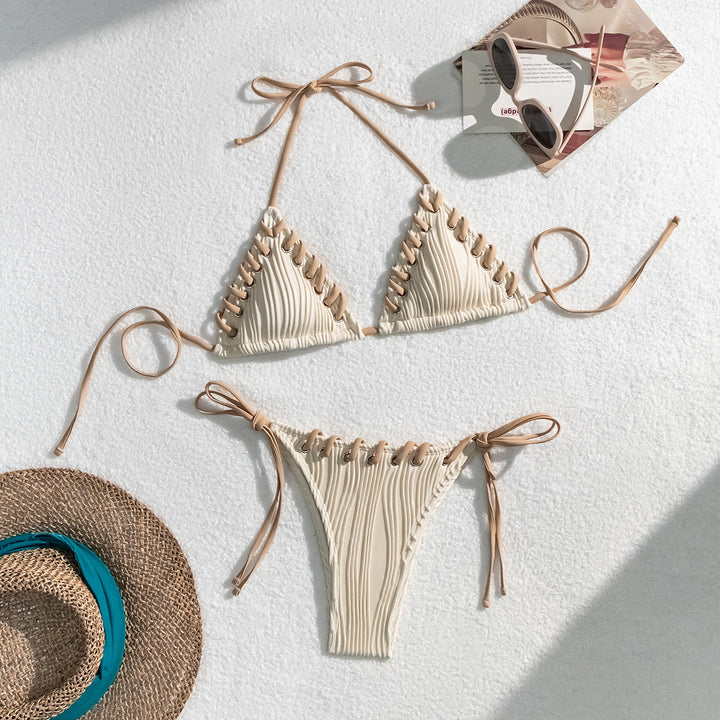 Dame Triangel-Bikini med raffinerede snøre detaljer og struktureret overflade Stilla