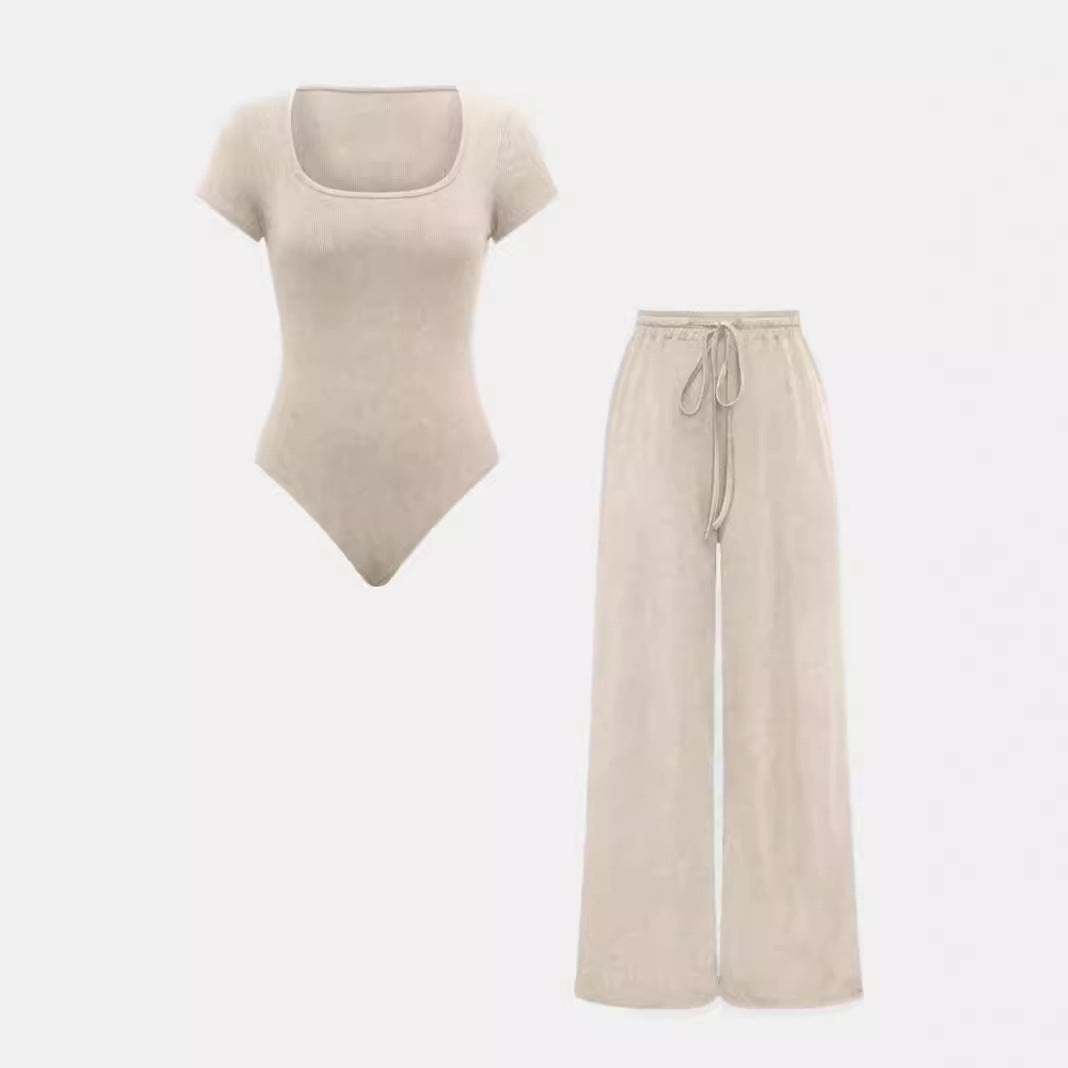 Dame to-parts sæt med figursyet bodystocking og vidde bukser Stilla