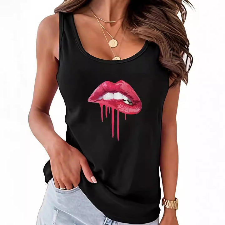 Dame tanktop med kreativt læbedesign Stilla