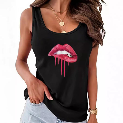 Dame tanktop med kreativt læbedesign Stilla