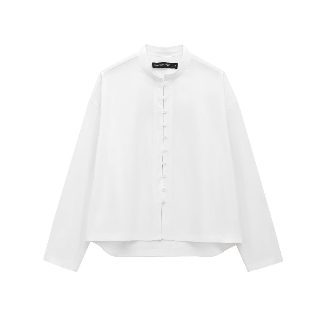Stilla | Fashionable Stand Krave Langærmet Skjorte Top
