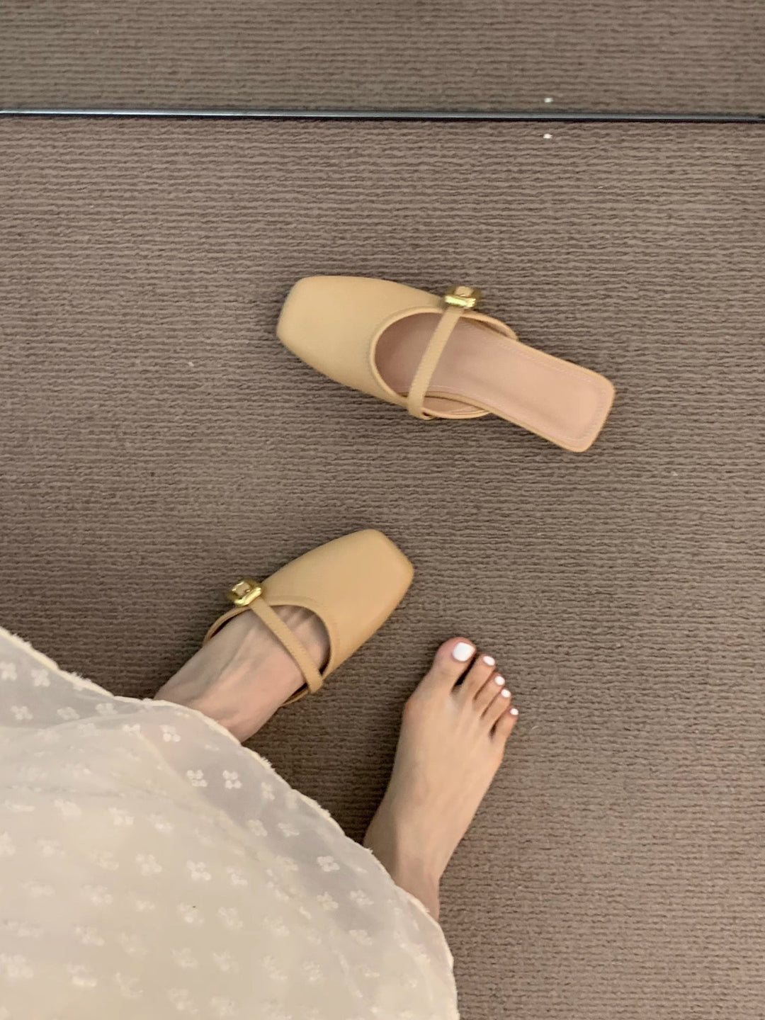 Dame Slip-On Mules med kvadratisk tåform og dekorativ rem Stilla