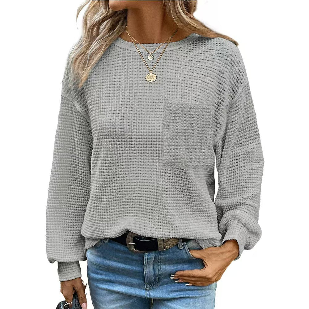 Dame afslappet Waffle-design sweatshirt med lommer Stilla