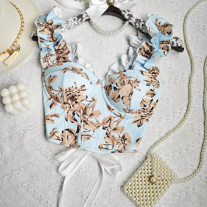 Dame Bustier i romantisk floral design med ruffled detaljer Stilla