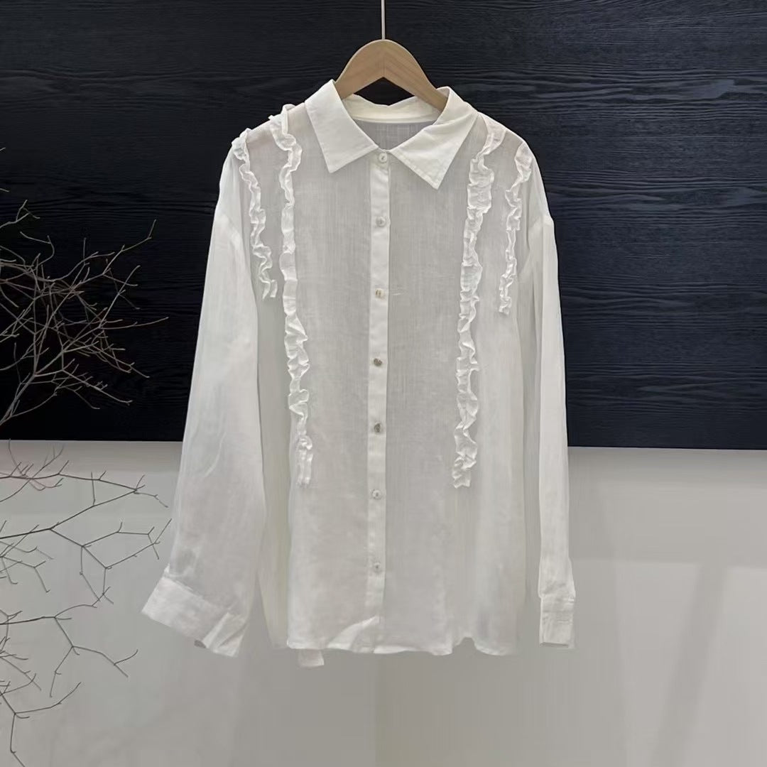 Femme Flæse Detalje Langærmet Bluse Stilla