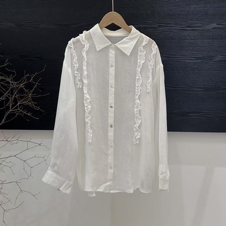 Femme Flæse Detalje Langærmet Bluse Stilla