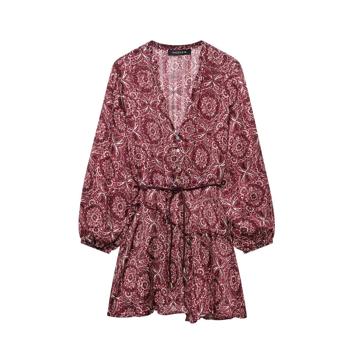 Dame Floral Print V-hals Kjole med Gummibånd Talje Stilla