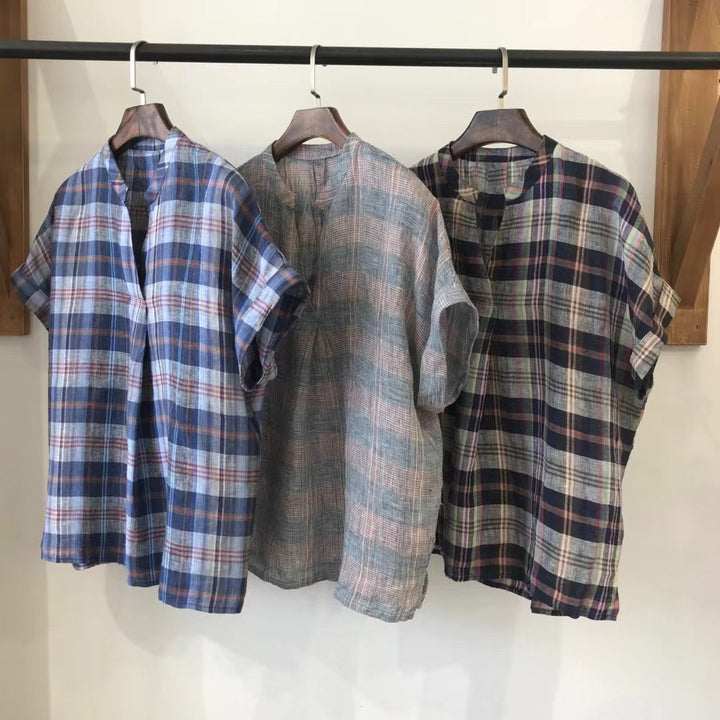 Femme Kortærmet Ternet Button-Up Skjorte Stilla