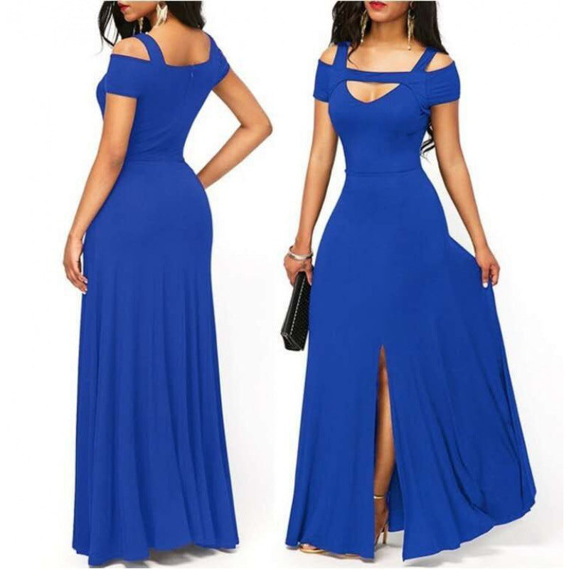 Kvinders maxikjole med off-shoulder design og elegant slids Stilla