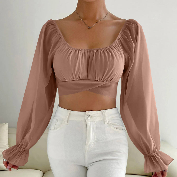 Damer cropped bluse med puffærmer og raffineret snit Skovae