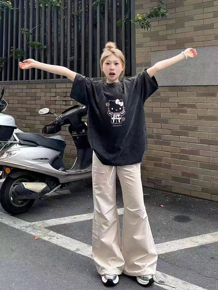 Damer Oversized T-shirt med kærlig cartoon-design Stilla