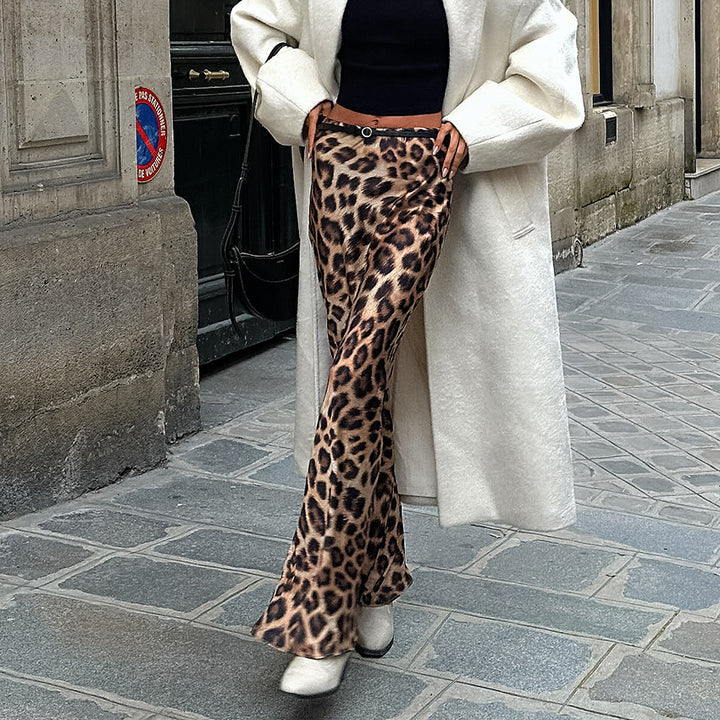 Dame Elegant Animal-Print Maxiskirt med højt split og kvalitetsstof Stilla