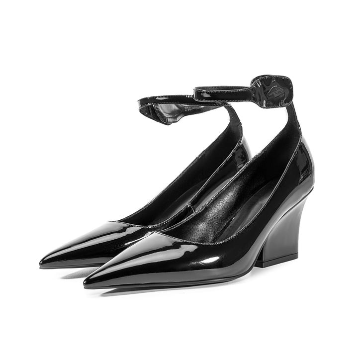 Femme Spids tilspidsede Ankelsnor Blokhæle Pumps Stilla