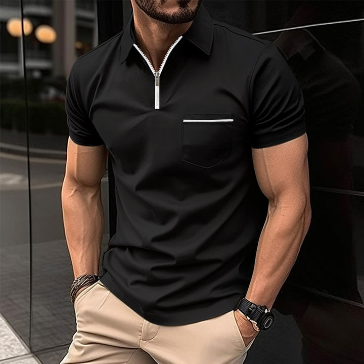 Herrer polo shirt med moderne kort lynlås og brystlomme Stilla