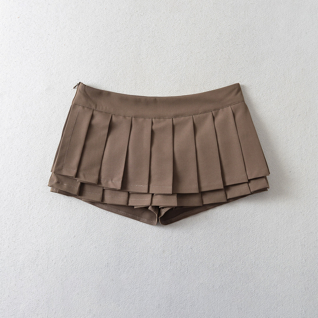 Dame plissé nederdel-shorts med integreret inderbukser og elegant snit Stilla
