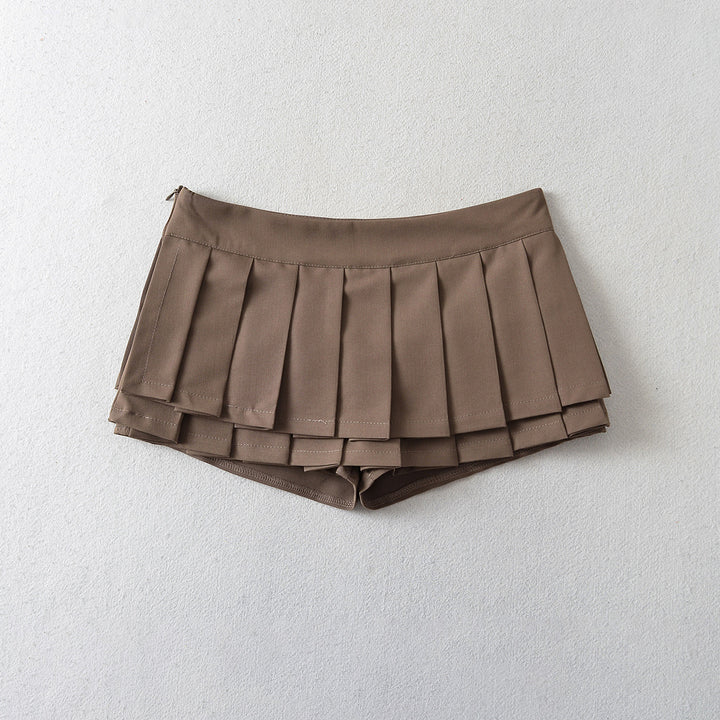Dame plissé nederdel-shorts med integreret inderbukser og elegant snit Stilla