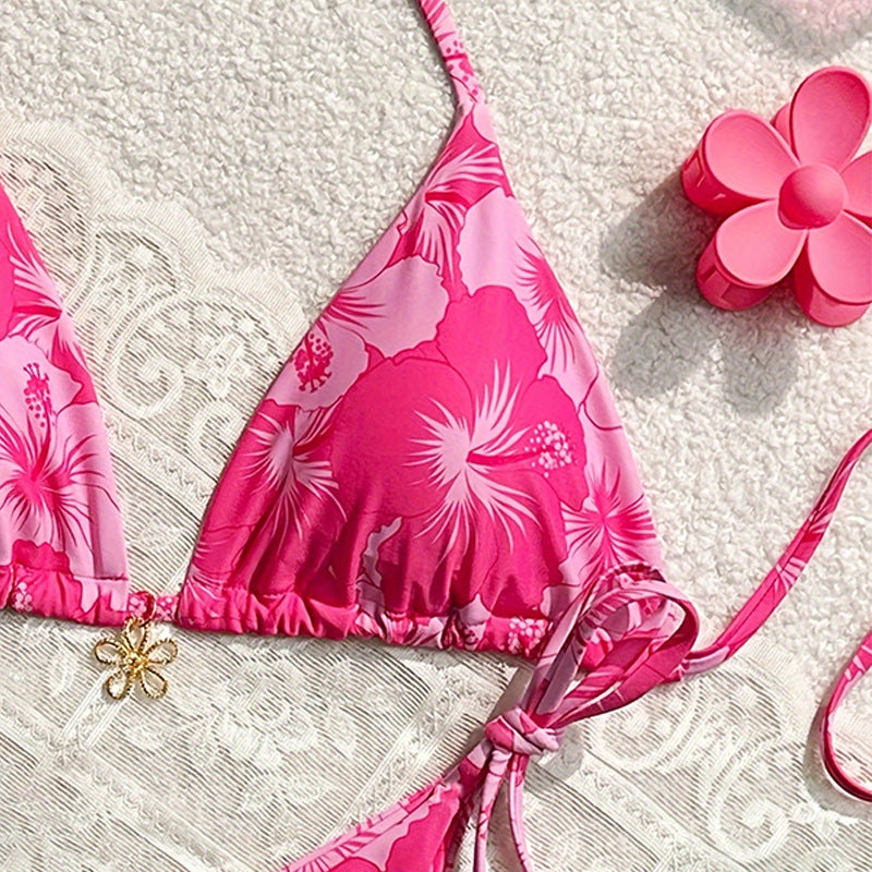 Dame Triangel-Bikini med justerbare stropper og blomsterprint Stilla