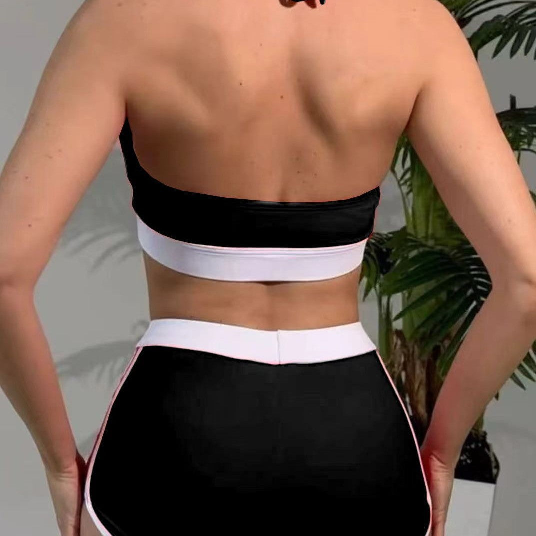 Dame Sport-Bikini-Sæt med stilfuld høj talje og moderigtigt krave Skovae