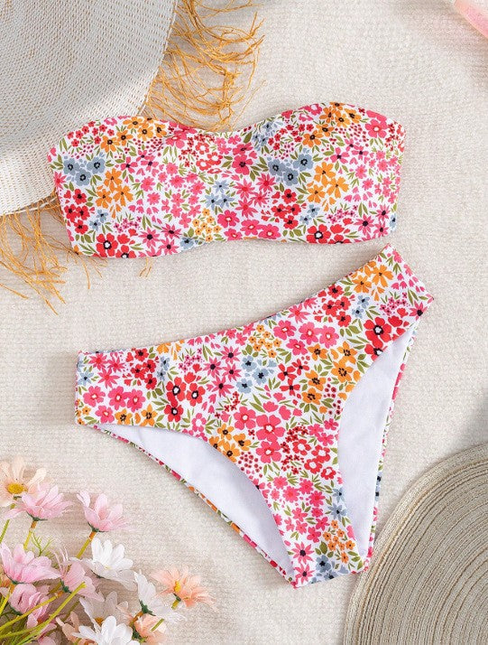 Dame Bandeau-Bikini med elegant mønster Skovae