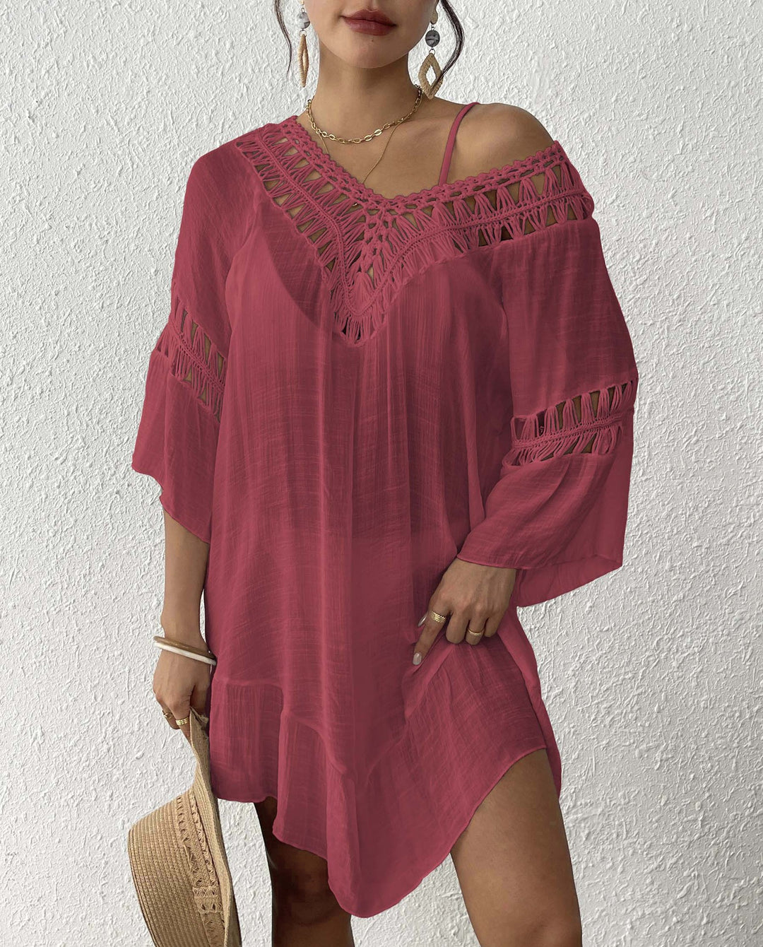 Femme Bohemian Hæklet-Detail Strand-Cover-Up Kjole Stilla