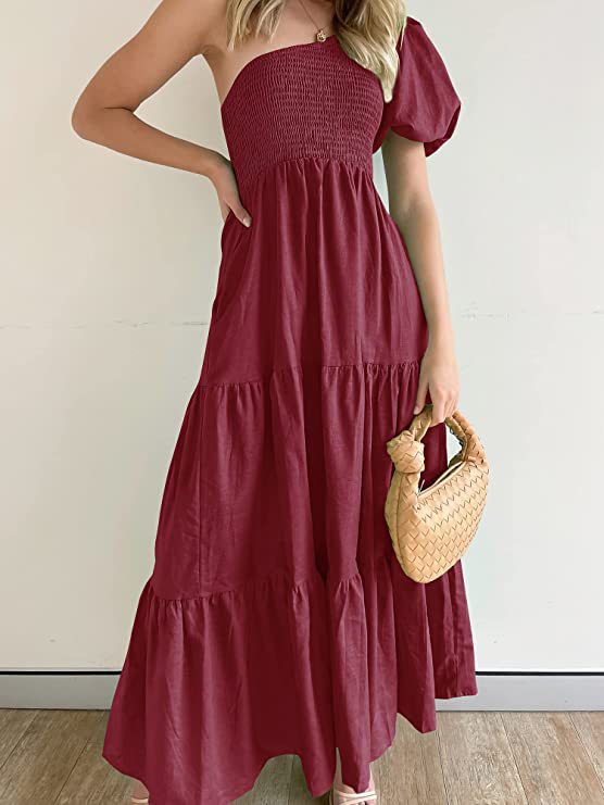 Dame Off-Shoulder Maxikjole med voluminøse ærmer og flæsedetaljer Stilla