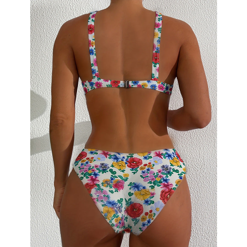 Dame Floral Print Højskåret Bikini Sæt Stilla 1750313345