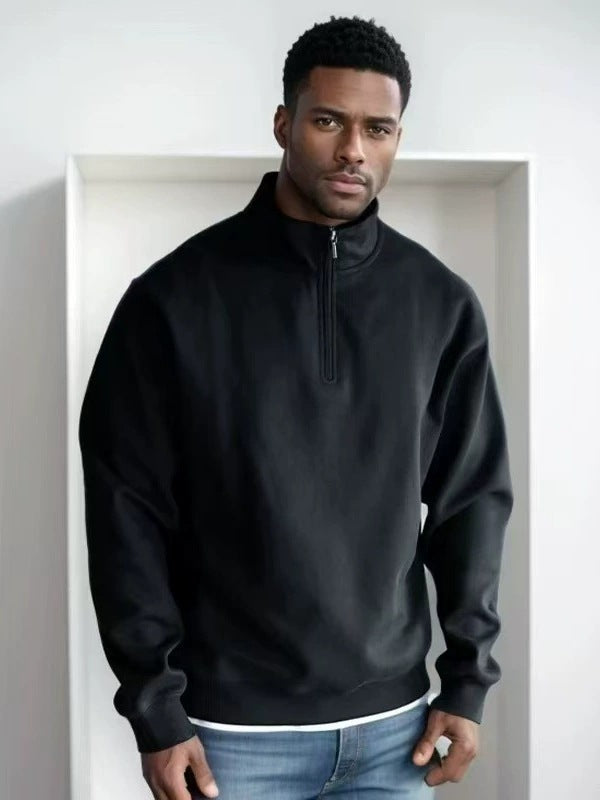 Herre fleece pullover med praktisk stående krave og lynlås Skovae