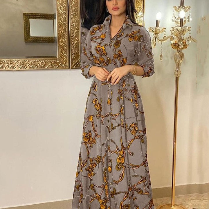 Stilla | Elegant Vintage Print Robe Kjole