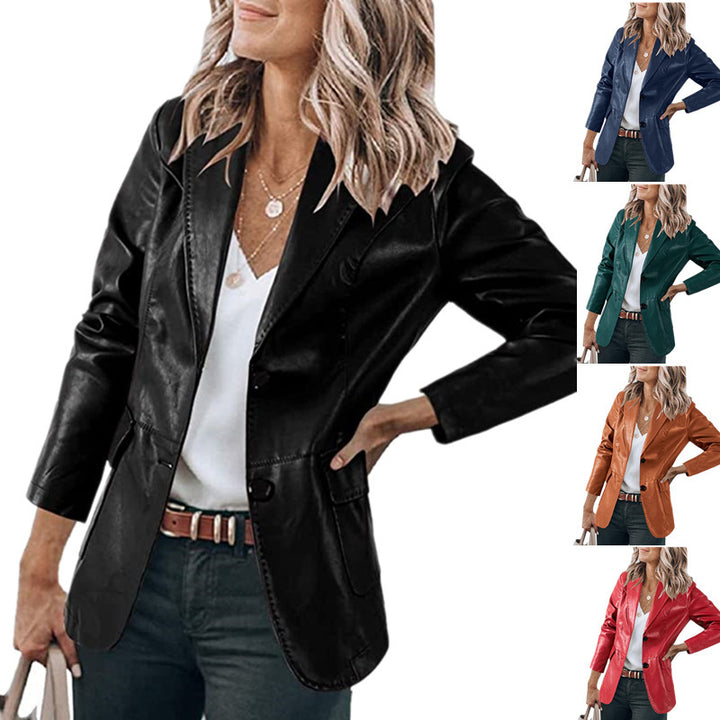 Dame elegant blazer med blank overflade og moderne detaljer Stilla