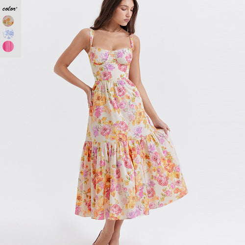 Dame Boho Maxikjole med romantisk blomsterprint og voluminøs skørt Stilla