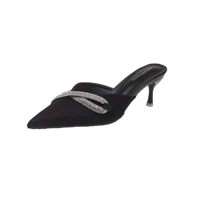 Dame Elegant Spids-Tå Slingback Mules med Rhinesten Akzent Stilla