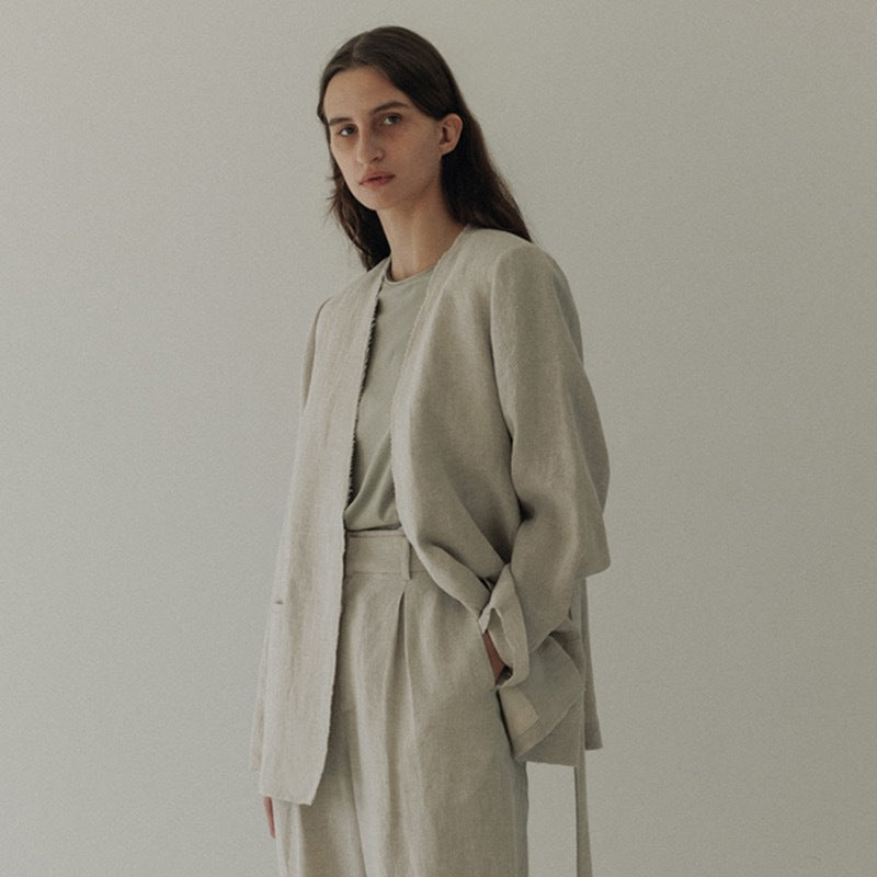 Kvinder Elegant og Casual Linned Blazer Uden Lukning Stilla