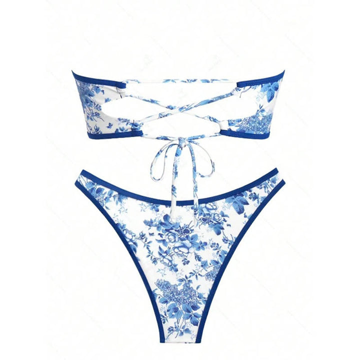 Dame Bandeau-bikini med blomstertryk og justerbare stropper Stilla