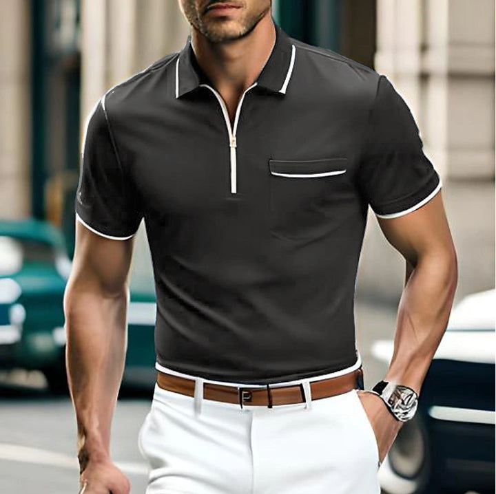 Herren polo shirt med kontrast-zipper og brystlomme Stilla